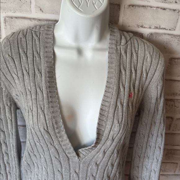 Boutique y2k Gray cotton Hoodie cable knit v neck pullover sweater pocket. Rk1n - Picture 2 of 9